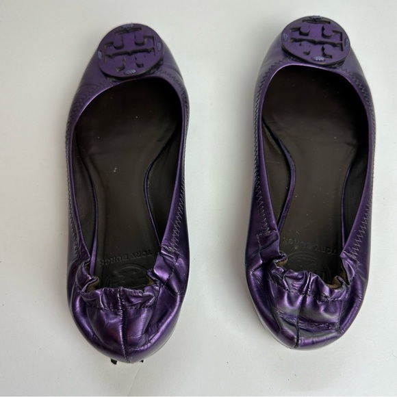 Tory Burch Reva Ballet Flats Women's 6.5 Shoes Metallic Mirror Purple Leather - Picture 3 of 11